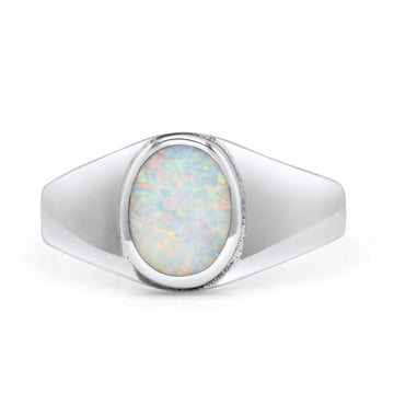 Petite Dainty Statement Fashion Oval Thumb Ring Lab Created White Opal Solid 925 Sterling Silver